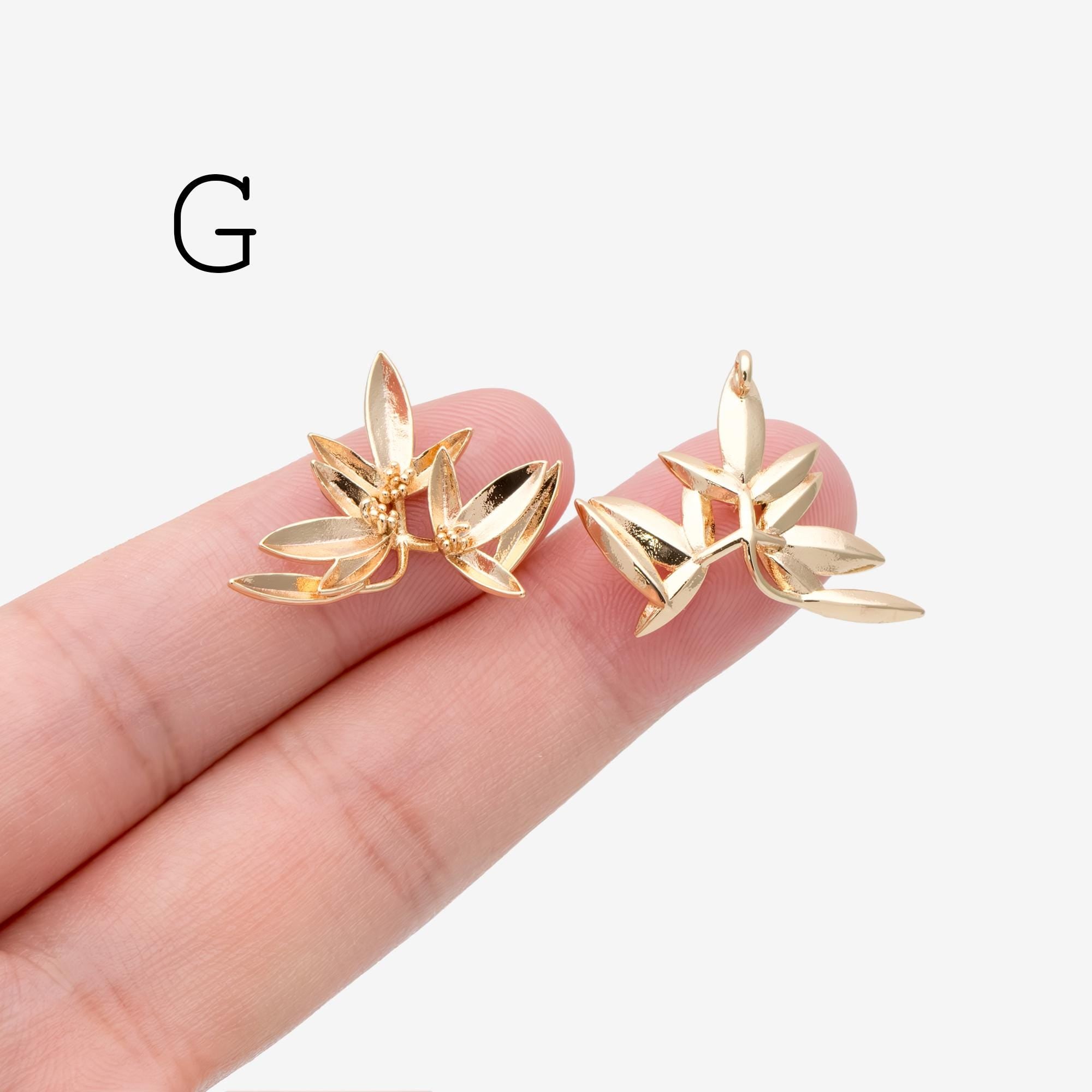 10pcs Gold Leaf Flower Charms , 18K Gold plated Brass, Dainty Earring Pendants (GB-3770)